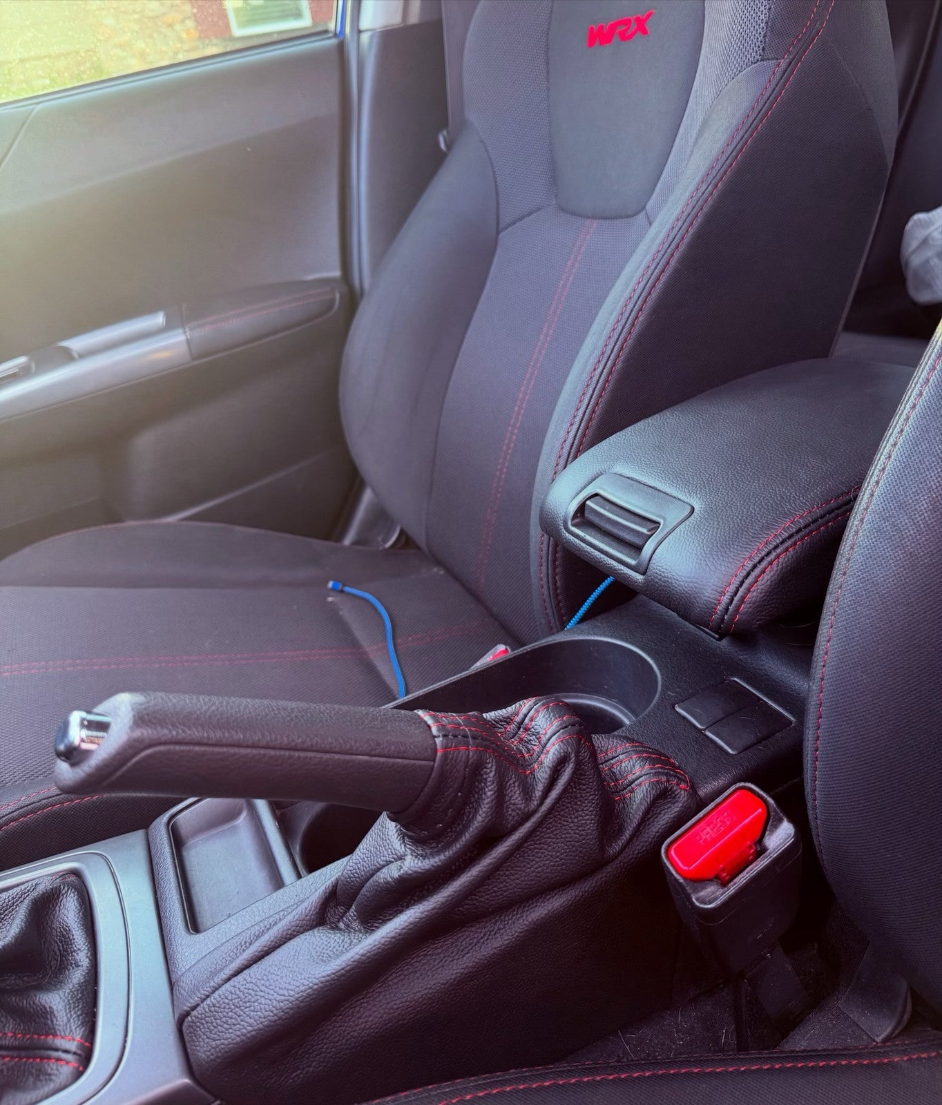 2008 - 2016 Subaru Impreza WRX STI Shift E-Brake Boot & Console Lid Cover Set In Black With Red Stitching-3