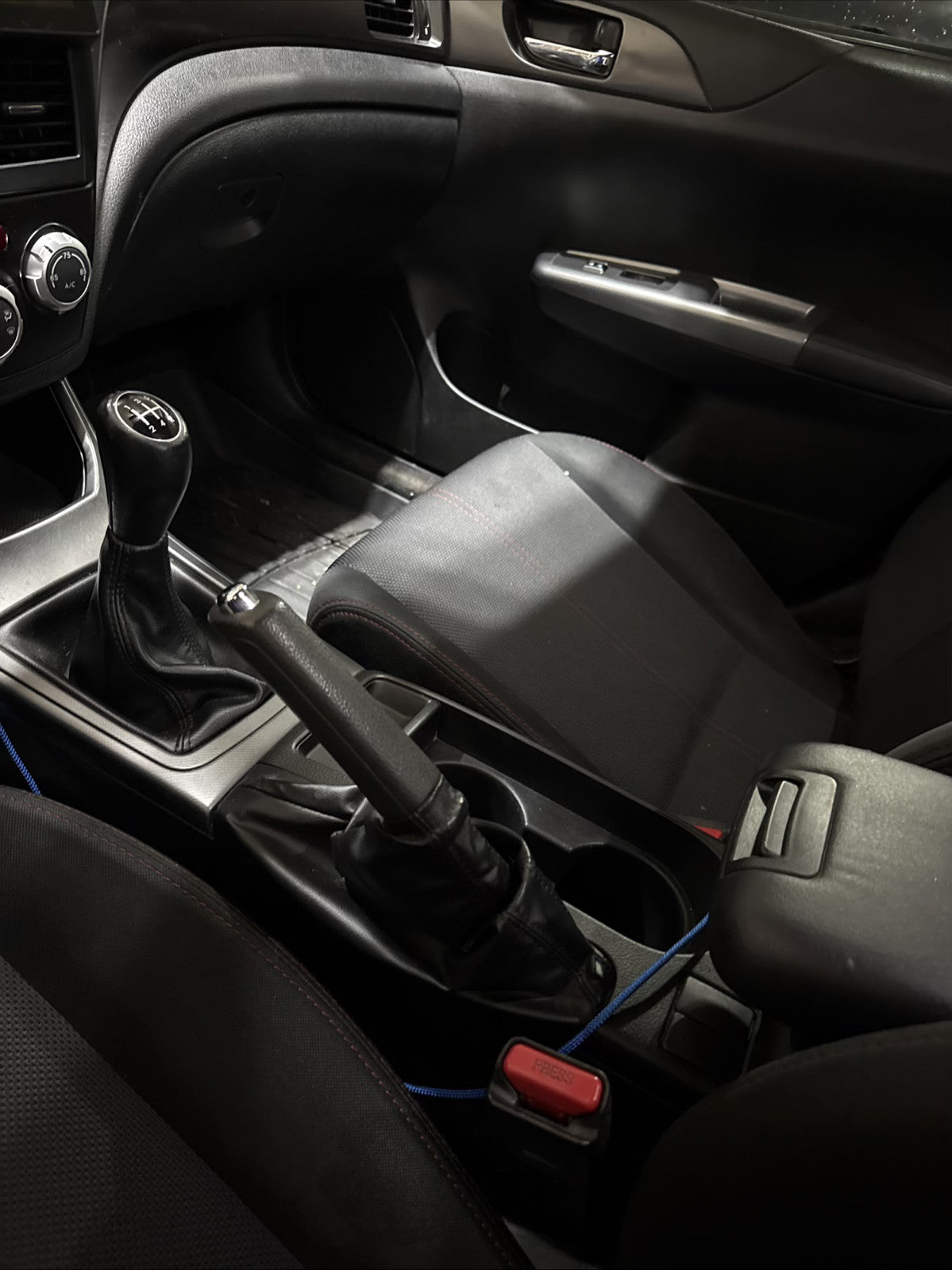 2008 - 2016 Subaru Impreza WRX STI Shift E-Brake Boot & Console Lid Cover Set In Black With Red Stitching-1