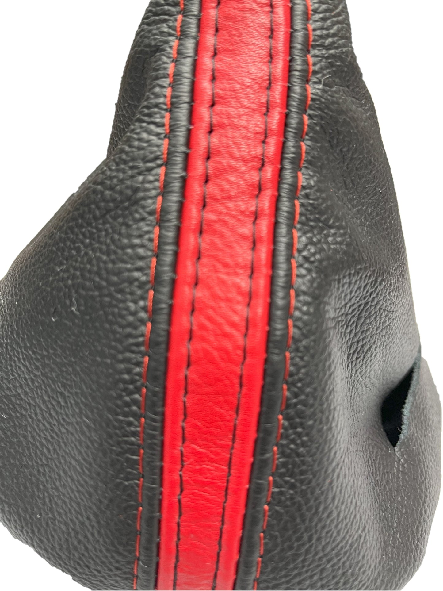 Genuine Leather AUTOMATIC Shift Boot Cover In Black & Torch Red Stripe For 2005-2013 Chevy Corvette C6-2