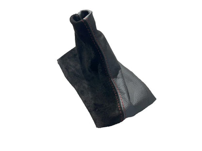 Black Leather & Suede Shift Boot Cover In Red Stitch For Ford Mustang GT 2005 2006 2007 2008 2009-4