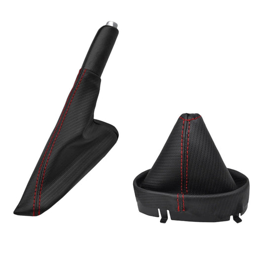 New Red Stitch Carbon Fiber PU Leather Emergency Brake & Shift Boot Cover For 2005-2013 Chevy Corvette C6-0