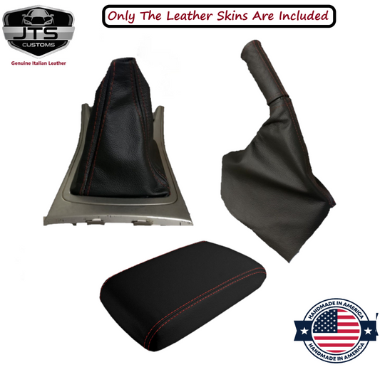 2008 - 2016 Subaru Impreza WRX STI Shift E-Brake Boot & Console Lid Cover Set In Black With Red Stitching-0