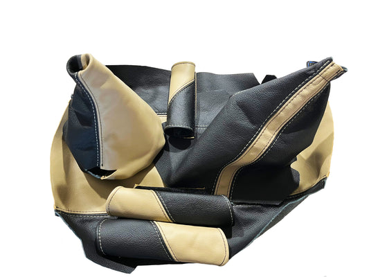 For 1997-2004 CORVETTE C5 Black & Oak Tan Leather Shift, E-Brake boot, Console, Grab, 2X Door Handle Cover-0
