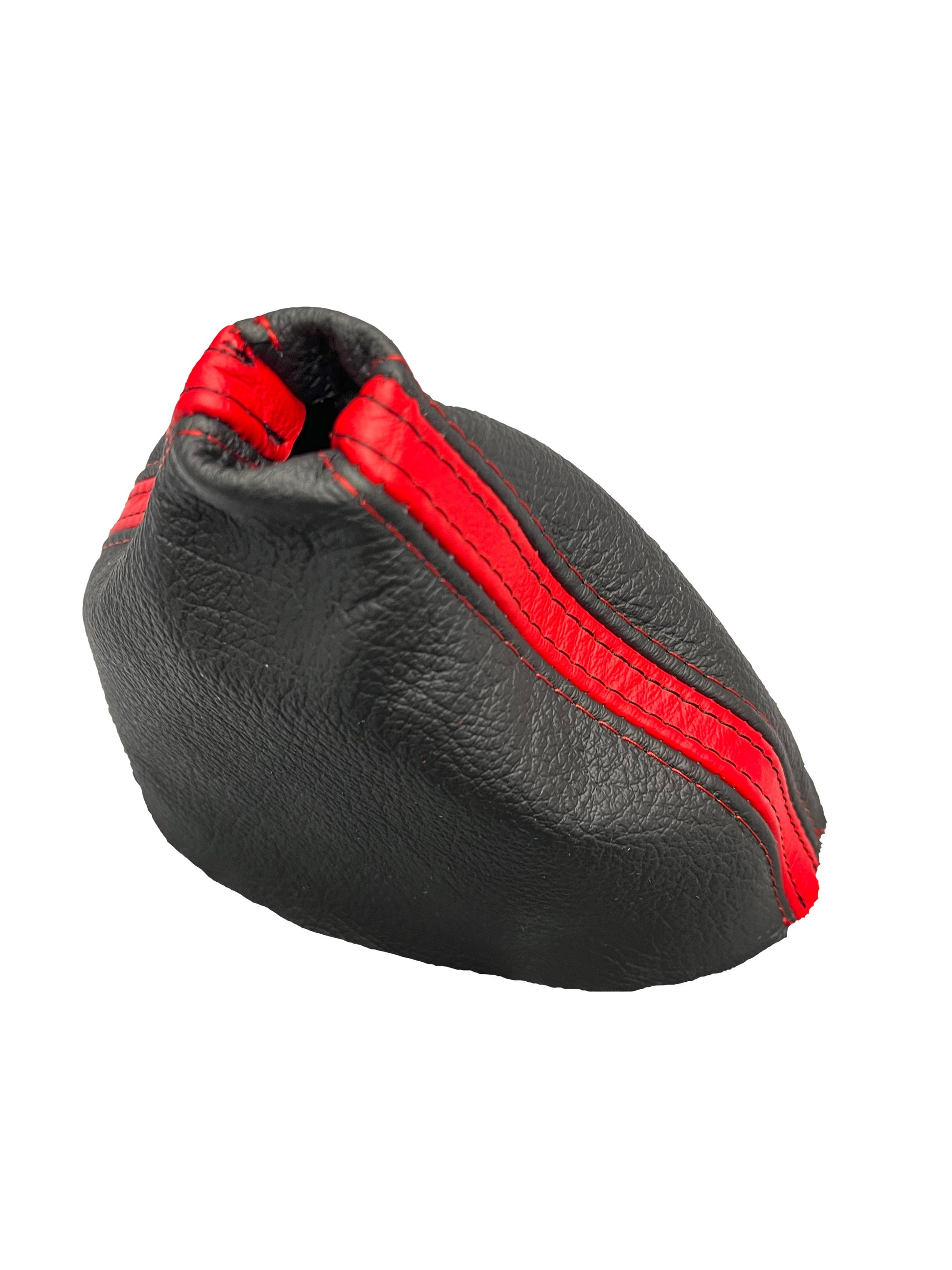 For Chevy Corvette C6 2005-2013 Genuine Leather Parking Brake & Shift Boot Cover In Black & Torch Red Stripe-2