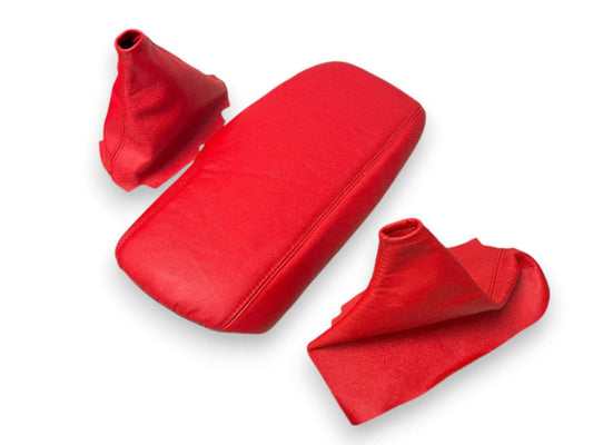 For 2005-2013 Chevy Corvette C6 Torch Red Leather Manual Shift E-Brake Boot Console Armrest Cover-0