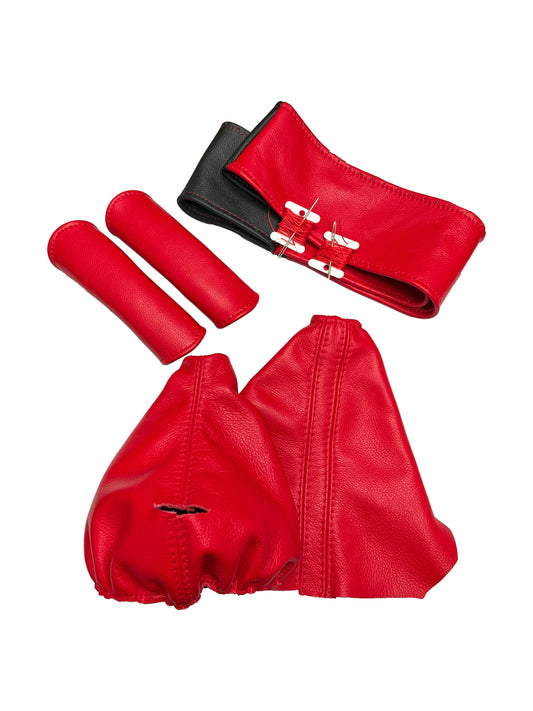 For 1997-2004 Chevy Corvette C5 Torch Red Leather Steering Wheel Door Handle E-Brake & Shift Boot Cover-0