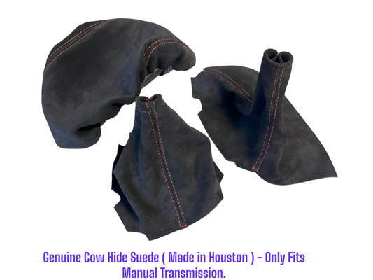 2005 - 2013 Chevy Corvette C6 Genuine Suede Shift E-brake Boot Set & Slip Over Console Cover-0
