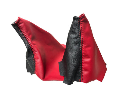 Cobalt Red & Black Leather Console Armrest Handbrake & Shift Boot Cover For 2005-2007 Chevy Corvette C6-2