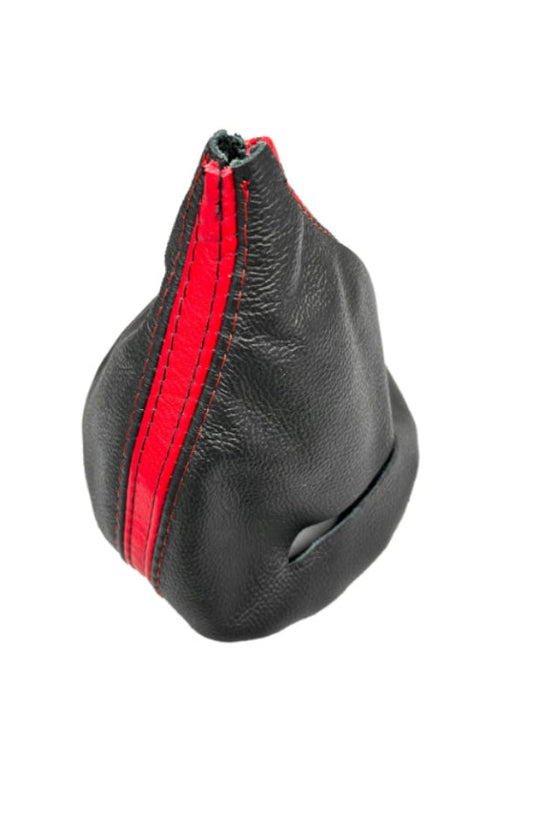 Genuine Leather AUTOMATIC Shift Boot Cover In Black & Torch Red Stripe For 2005-2013 Chevy Corvette C6-0