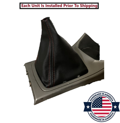 2008 - 2016 Subaru Impreza WRX STI Shift E-Brake Boot & Console Lid Cover Set In Black With Red Stitching-4